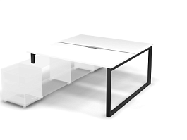 MATRIX 121В202-O Стол прямой, опора на тумбу, пров. вырез. (O-опоры) 1580х1590х775 Белый/Темно-серый - Фото предпросмотра