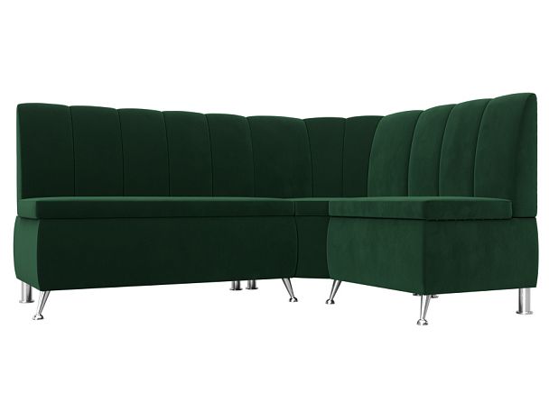 Кухонный угловой диван Кантри правый (полностью велюр зеленый) - Вид 1