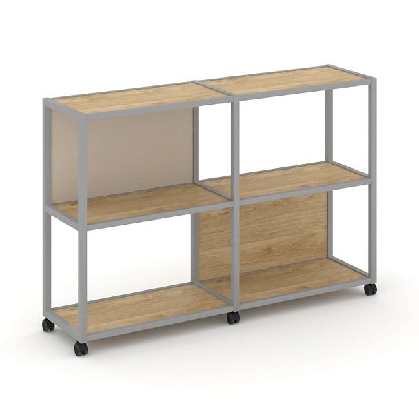 Shelf Mobile Стеллаж 3 уровня 2 секции VR.LT-STK-312.10 Тиквуд Светлый/Металл Серый/W-04 1970*400*1046 - Вид 1