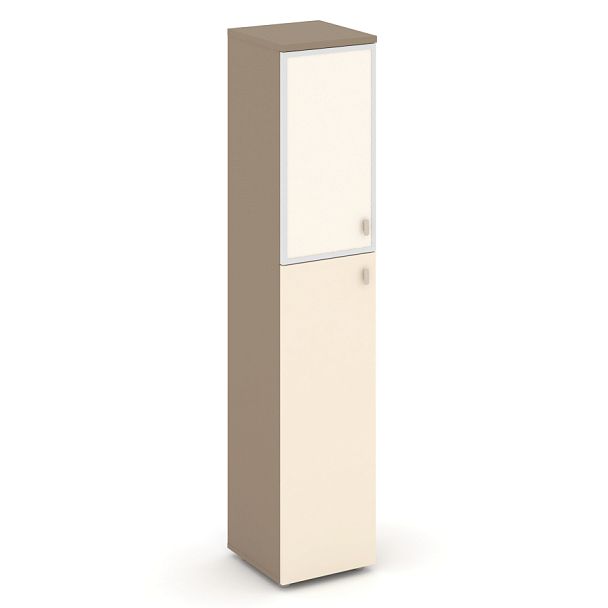 Estetica Шкаф высокий узкий лев. (1 сред. фасад ЛДСП+1 низ. фасад стекло лакобель в раме) ES.SU-1.7R (L) I Латте/Сатин/Лакобель ivory 400*420*1977 - Вид 1