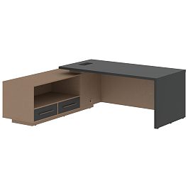 Стол руководителя с тумбой VCT 2119(L) Яшма черный/Бронза браш/Кобра 2100х1900х750 VELION - Фото предпросмотра
