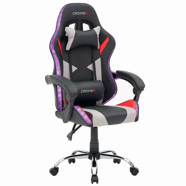 Кресло компьютерное CROMEX "Quantum GM-155 RGB", подсветка, две подушки, экокожа, черное/красное/серое, 532955 - Вид 25