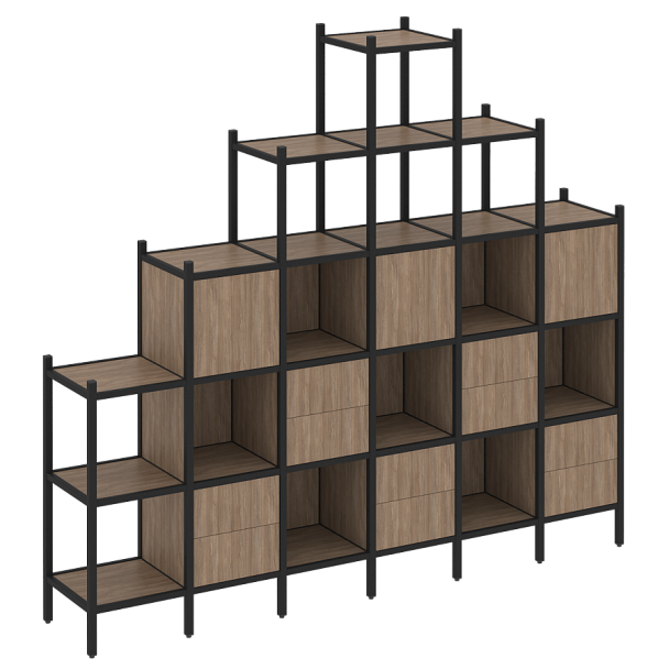 Loft Прямой стеллаж наборный VR.L-24 Дуб аризона/Чёрный металл 2526*446*2280 - Вид 1