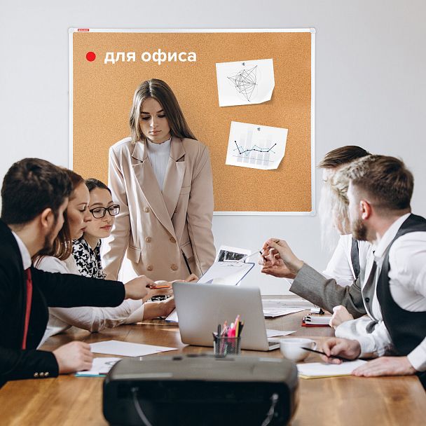 Доска пробковая для объявлений 90х120 см, алюминиевая рамка, ГАРАНТИЯ 10 ЛЕТ, РОССИЯ, BRAUBERG, 236445 - Вид 13