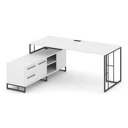 Rift Direct Стол руководителя на опорной тумбой RF.SRT-24 (L) Белый Бриллиант/Металл Антрацит 1580*1600*750 - Фото предпросмотра