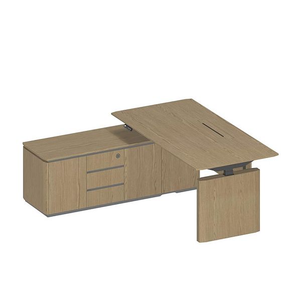 Стол руководителя ION на электроприводе на опорной тумбе левый ИН 136 ГР - Вид 1