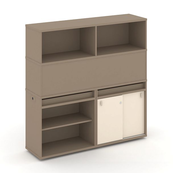 Estetica Набор №13. Тумба двойная+высокая надставка ES.NB.2V-13 Латте/Сатин 1500*410*1520 - Вид 1