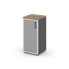 Style Project Шкаф низкий узкий SN.STU-303(L) Антрацит/Дуб Табак/Сатин/Черный Ручки 400*400*833 - Фото предпросмотра