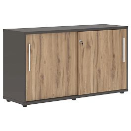 Шкаф низкий с дверьми купе ELC 1343 Дуб Денвер светлый/Белый/Мокко 1346х430х750 EDIS - Фото предпросмотра