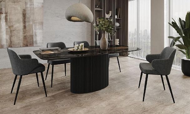 Стол Nolan 180, керамика глянцевая, черная / опора овал - Вид 1