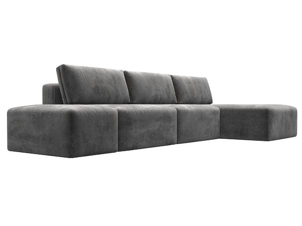 Диван угловой модульный с пуфом Лига-060 НПБ Лонг угол универсальный Велюр серый - Вид 3