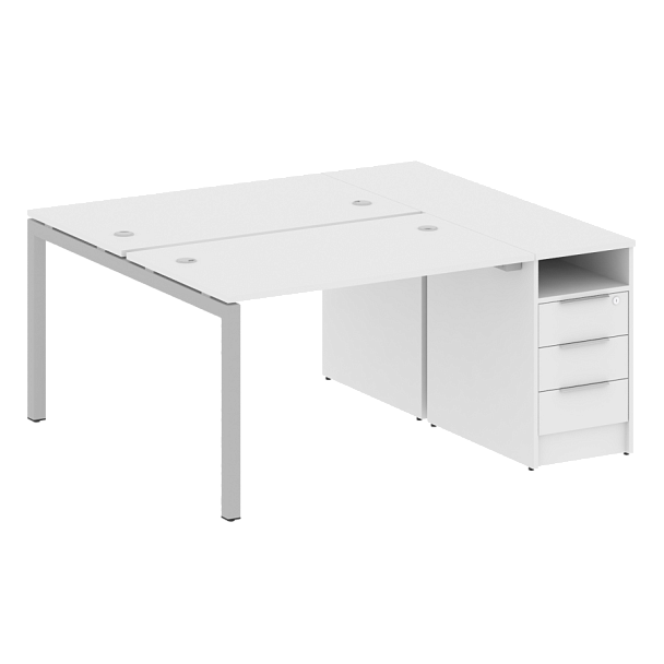 Metal System Quattro Р. ст. с тумбой на П-образном м/к 50БП.РС-СТП-2.2 Белый/Серый металл 1612*1475*750 - Вид 1