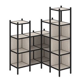 Loft Угловой внутренний стеллаж наборный VR.L-39 Денвер светлый/Чёрный металл 1278*1278*1869 - Фото предпросмотра