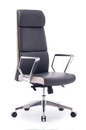 Кресло офисное / Лондон ЛЮКС / хром / темно серая+светло серая (вставки) экокожа - Фото предпросмотра