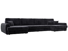 Диван П-образный Лига-057 НПБ Лонг Велюр темно-серый - Фото предпросмотра