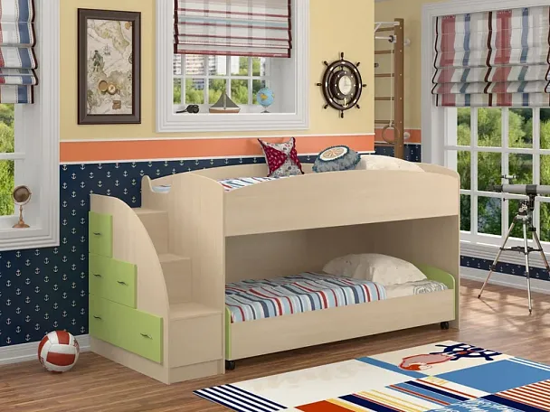 Кровать-чердак "Дюймовочка-4.2" дуб/салатовый - Вид 1