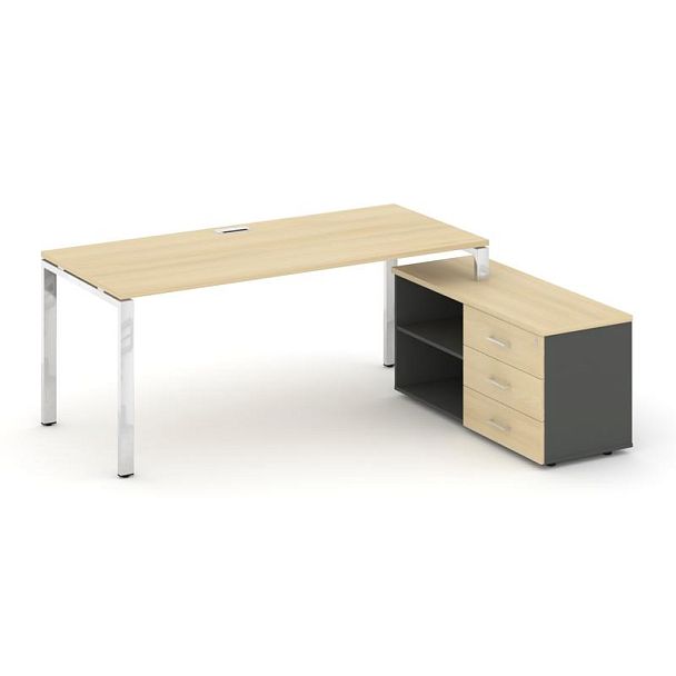 Style Project Direct Lux Стол письменный с греденцией правой M-SN-6P.SRG-024.M(R) Акация Лорка/Антрацит/Акация Лорка/Нержавеющая Сталь/Хром 1580*800*750 - Вид 1