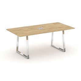 Style Project Direct Lux Стол переговорный M-SN-6T1.SPRG-198 Тиквуд Светлый/Нержавеющая Сталь/Хром 1980*980*25 - Фото предпросмотра