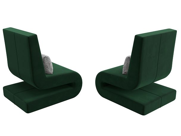 Кресло Волна (полностью велюр зеленый, подушки велюр серый с узором) - Вид 5