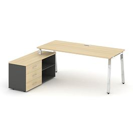 Style Project Direct Lux Стол письменный с греденцией левой M-SN-6A.SRG-024.M(L) Акация Лорка/Антрацит/Акация Лорка/Нержавеющая Сталь/Хром 1580*800*750 - Фото предпросмотра