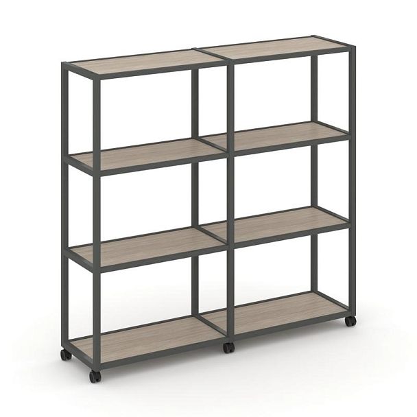 Shelf Mobile Стеллаж 4 уровня 2 секции VR.LT-STK-411.10 Дуб Аттик/Металл Антрацит 1970*400*1523 - Вид 1