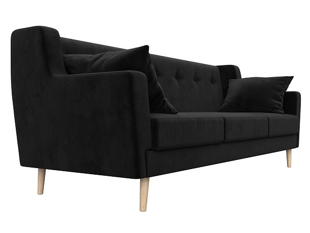 Прямой диван Брайтон 3 (полностью велюр черный) - Вид 3