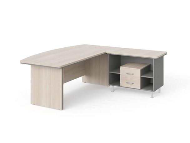 БЕРЛИН / BERLIN Стол руководителя угловой R с тумбой 2 ящика 2000х2000х760 Акация/Серый - Вид 1