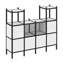 Loft Прямой стеллаж наборный VR.L-14 Белый бриллиант/Чёрный металл 1694*446*1458 - Фото предпросмотра