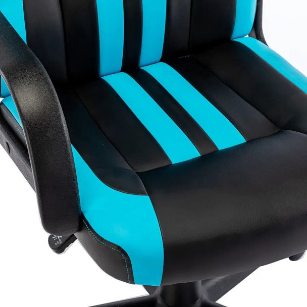 Кресло компьютерное BRABIX "Stripe GM-202", экокожа, черное/голубое, 532509 - Вид 8