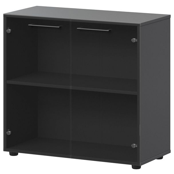 Шкаф низкий со стеклом СМШ28S Графит 792x380x811 Кортез - Вид 1