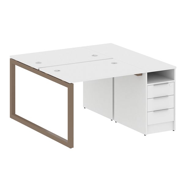 Metal System Quattro Р. ст. с тумбой на О-образном м/к 50БО.РС-СТП-2.1 Белый/Мокко металл 1412*1475*750 - Вид 1