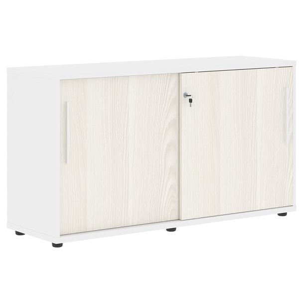 Шкаф низкий с дверьми купе ELC 1343 Ясень Траун/Белый/Белый 1346х430х750 EDIS - Вид 1