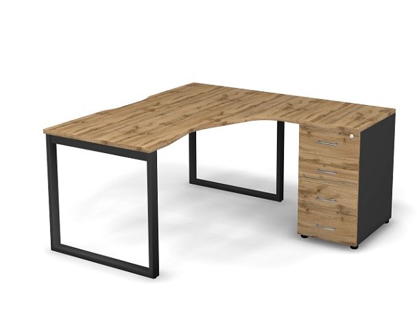 MATRIX 121S191-О Стол эгоном. с тумбой R, пров. вырез. (O-опоры) 1580х1580х775 Дуб Крафт/Темно-серый - Вид 1