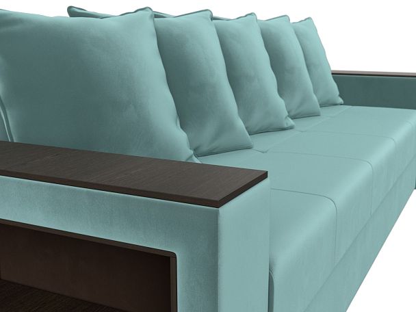 Диван прямой Дубай Лайт полки слева (полностью Велюр бирюзовый) - Вид 4