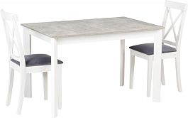 Обеденная группа стол раздвижной Стил 110 Бетон/Белый и 2 стула Бергольф Белый/Серый велюр - Фото предпросмотра