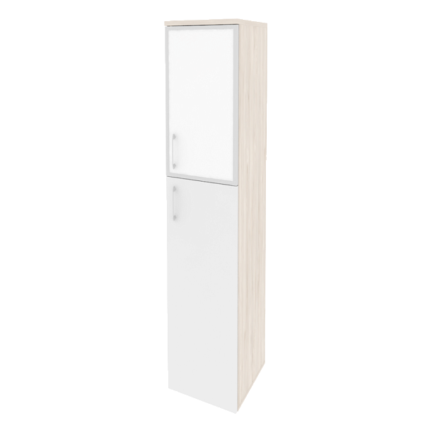 Onix Шкаф высокий узкий правый O.SU-1.7 R (R) white Денвер светлый/Белый бриллиант/Стекло white 400*420*1977 - Вид 1