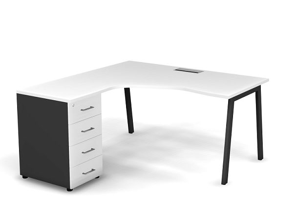 MATRIX 121S173-A Стол эгоном-й с тумбой L, пров-ик Merida (А-опоры) 1580х1580х775 Белый/Темно-серый - Вид 1