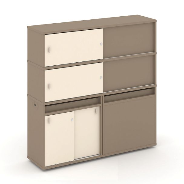 Estetica Набор №27. Тумба двойная+высокая надставка ES.NB.2V-27 Латте/Сатин 1500*410*1520 - Вид 1