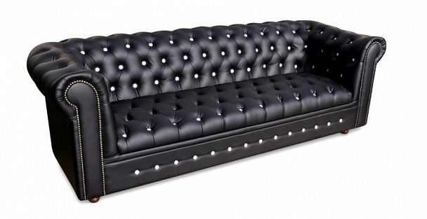 Альфа Честертон Диван трехместный (2200х930х770) Santorini 0401 - 0402 черно-белый "Мягкая мебель для кабинета" ТК-002120401769 черный - Вид 1