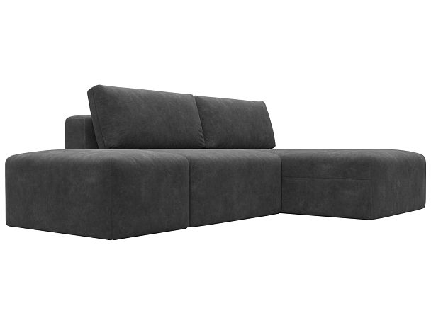 Диван угловой модульный с пуфом Лига-060 НПБ угол универсальный Велюр серый - Вид 3