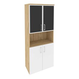 Onix Шкаф высокий широкий O.ST-1.4 R black Тиквуд светлый/Белый бриллиант/Cтекло black 800*420*1977 - Фото предпросмотра