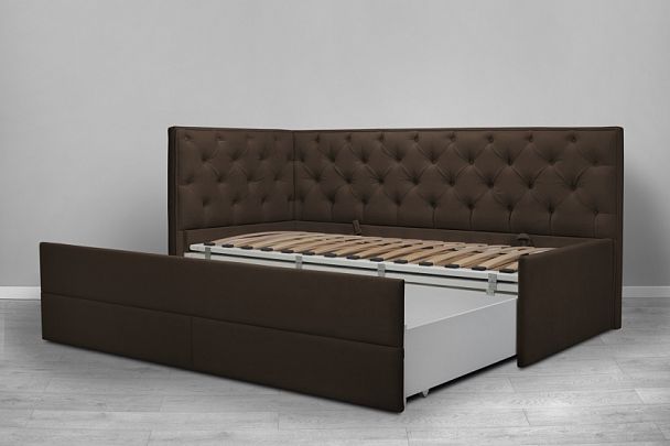 Кровать «Порше», каретная стяжка с доп. спальным местом, коричневая - Вид 3