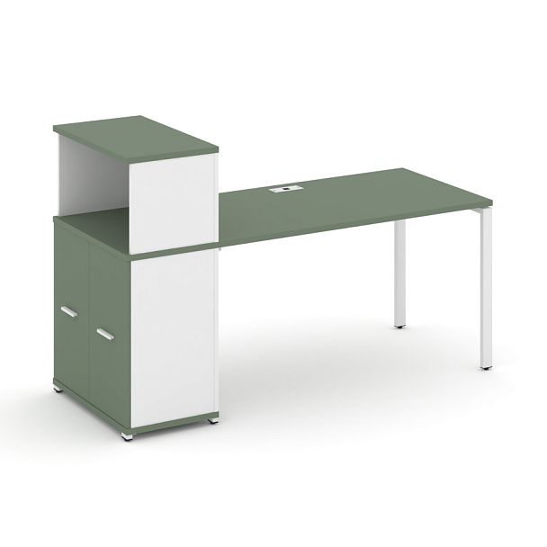 Concept Стол рабочий с опорным распаш. шкафом с надставкой низ. CN.SP-225 W Кобо/Белый Бриллиант/Металл Белый 1400*720*1140 - Вид 1
