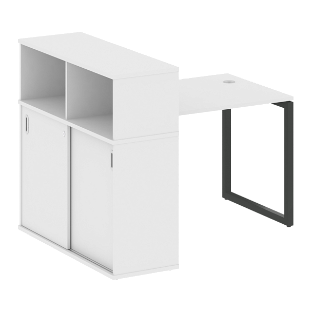 Metal System Quattro Стол письменный с шкафом-купе на О-образном м/к 40БО.РС-СШК-3.1 Т Белый/Антрацит металл 1410*1120*1098 - Вид 1