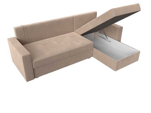 Угловой диван Траумберг Лайт правый (полностью велюр бежевый) - Вид 7