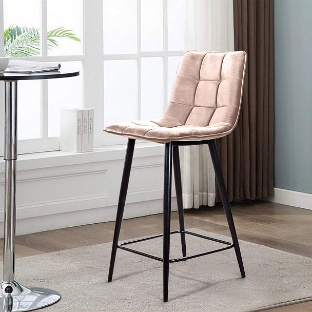 Стул полубарный UNO, бархат бежевый 5 / чёрный конус - Вид 14