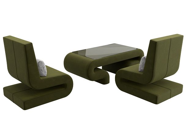 Волна набор 3 - стол, 2 кресла (полностью микровельвет зеленый) - Вид 5