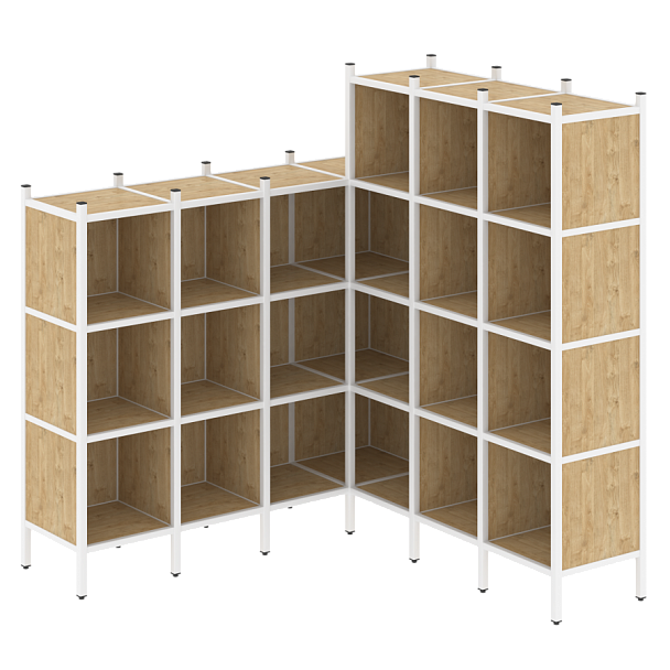 Loft Угловой внутренний стеллаж наборный VR.L-50 Тиквуд светлый/Белый металл 1694*1694*1869 - Вид 1