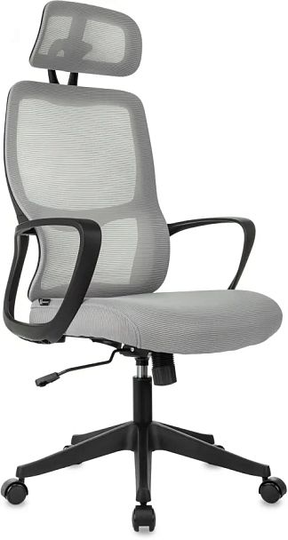 Кресло руководителя Бюрократ Wise серый сетка/ткань с подголов. крестов. пластик - Вид 1