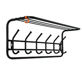 Вешалка настенная с полкой "ВСП7", 265х725х220 мм, 6 крючков, металл, черная, ВСП 7 Ч - Фото предпросмотра